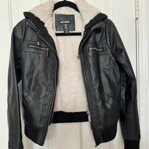 Black Faux Leather Hot Topic Bomber Jacket